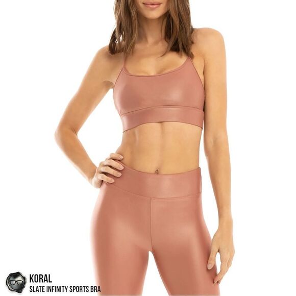 KORAL ACTIVEWEAR SLATE INFINITY LUSTROUS SPORTS BRA IN SAND PINK WOMEN’S SIZE XS - Picture 1 of 15